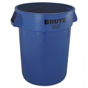 Brute Refuse Container, Round, Plastic, 32 gal, Blue