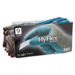 HyFlex Medium-Duty Assembly Gloves, Gray/Green, Size 9 (Large)