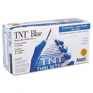 TNT Disposable Nitrile Gloves, Non-powdered, Blue, Large, 100 Gloves/Box