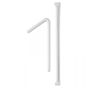 Wrapped Super-Jumbo Flexible Straws, 7 5/8", White