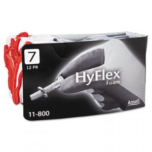 HyFlex Foam Gloves, White/Gray, Size 7 (Small)