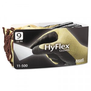 HyFlex Ultra Lightweight Assembly Gloves, Black/Yellow, Size 9 (Large)