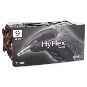 HyFlex Foam Gloves, Dark Gray/Black, Size 9 (Large)
