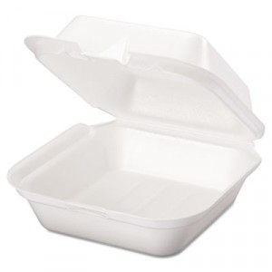 Snap It Foam Hinged Sandwich Container, Jumbo, 6-2/5x6-2/5x3, White, 125/Bag
