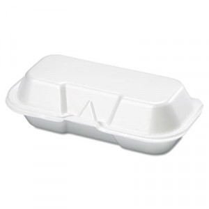 Foam Hot Dog Hinged Container, 7-3/8x3-9/16x2-1/4, White, 125/Bag