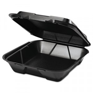 Foam Hinged Carryout Container, 1 Compartment, 9-1/4x9-1/4x3, Black, 100/Bag