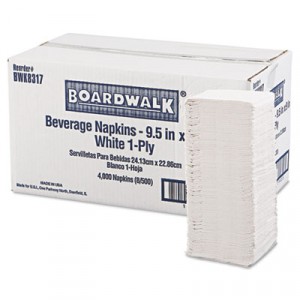 Beverage Napkins, 1-Ply, 9 1/2x9, White