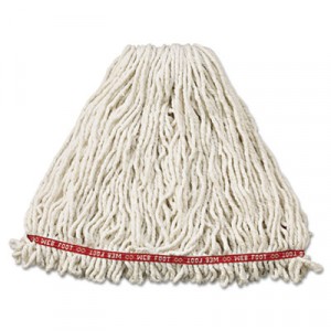 Web Foot Wet Mop Heads, Shrinkless, Cotton/Synthetic, White, Large