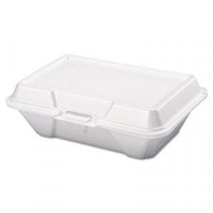 Foam Hinged Carryout Container, Deep, 9-1/5x6-1/2x3, White, 100/Bag