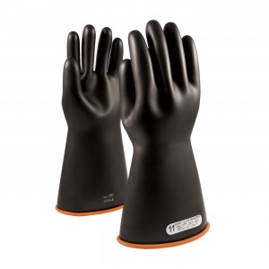 NOVAX Insulating Glove, Class 1, 14 In., Blk./Orn., Straight Cuff