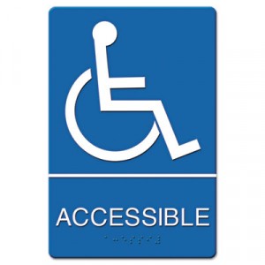 ADA Sign Wheelchair Accessible, Tactile Symbol/Braille, Plastic, 6x9, Blue/White