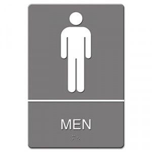 ADA Sign Men Restroom Symbol w/Tactile Graphic, Plastic, 6x9, Gray