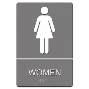 ADA Sign, Women's Restroom w/Tactile Graphic, Plastic, 6x9, Gray