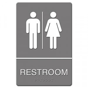 ADA Sign Restroom Symbol Tactile Graphic, Plastic, 6x9, Gray