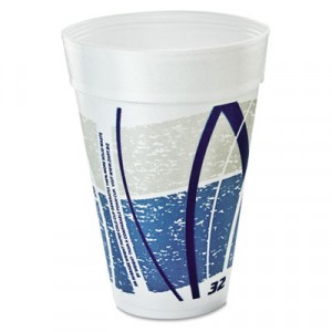 Impulse Hot/Cold Foam Drinking Cups, 32 oz., Printed, Blue/Gray, 25/Bag