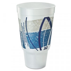 Impulse Hot/Cold Foam Drinking Cup, 32oz, Flush Fill, Printed, Blue/Gray, 16/Bag