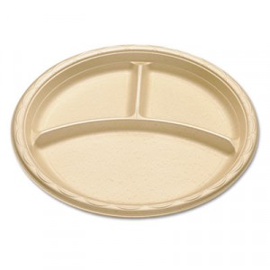 enviroware Foam Dinnerware, 3-C Plate, 10”, Wheat