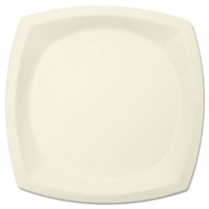 Bare Eco-Forward Sugarcane Plates, 10 Inches, Ivory, Square, 125/Pack
