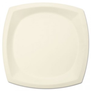 Bare Eco-Forward Sugarcane Plates, 10 Inches, Ivory, Square, 125/Pack