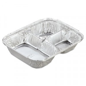 Aluminum Oblong Container with Lid, 3-Compartment