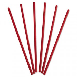 Wrapped Giant Straws, 10 1/4", Polypropylene, Red