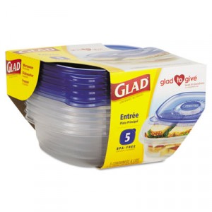 GladWare Entrée Container with Lid, 25 oz., Plastic, Clear, 5/Pack