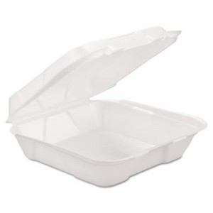 Foam Hinged Carryout Container, 1-Compartment, White, 9-1/4x9-1/4x3