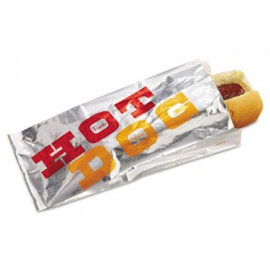 Paper-Lined Foil Hot Dog Bags, 3 1/2w x 1 1/2d x 8 1/2h, Silver
