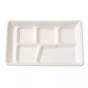 Foam School Tray, 6 Compartment, 12-1/2x8-1/2x1, White, 125/Bag