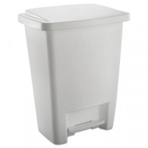 Step-On Waste Can, Rectangular, Plastic, 8 1/4 gal, White