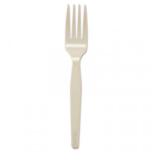 Heavy Mediumweight Polystyrene Forks, 6.31", Champagne, Dense Pack, 1,000/Case