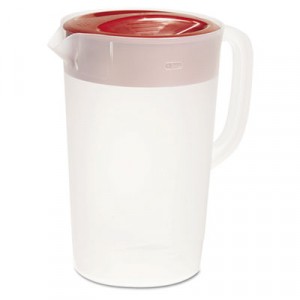 VPlastic Pitcher, One Gallon, Translucent White/Red, Pour/Strain Lid