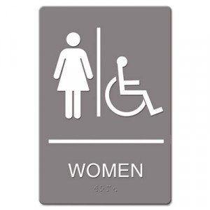 ADA Sign Women Restroom Wheelchair Accessible Symbol, Plastic, 6x9, Gray/White