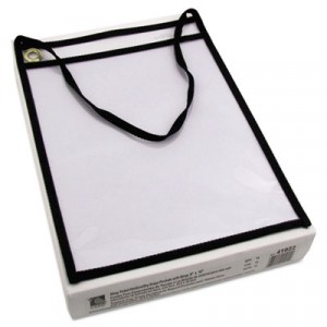Shop Ticket Holder with Strap, Black, Stitched, Both Sides Clear, 9x12