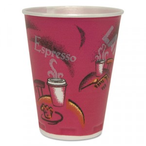 Trophy Insulated Thin-Wall Foam Cups, 12 oz., Hot/Cold, Bistro, Maroon