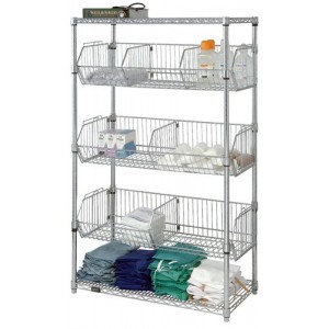 Quantum stationary wire basket units - chrome 18" x 36" x 63"