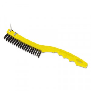 Long Handle Wire Brush with Scraper, 14" Brush, Yellow Handle w/Gray Bristles