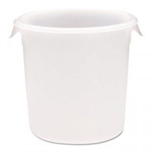 Round Storage Containers, White, 8 qt, 10 5/8"d x 10"dia, Polypropylene
