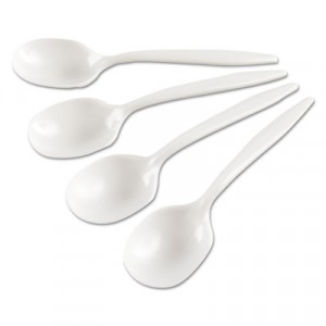 Medium-Weight Cutlery, Soup Spoon, White, 6 1/4", Plastic