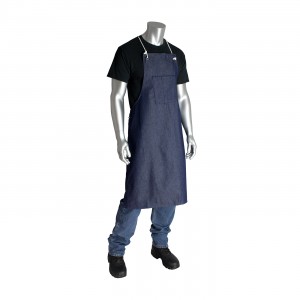 100% Cotton Blue Denim Bib Style Aprons, One Pocket, 28in.x36in.