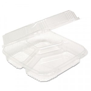 ClearView SmartLock Food Containers, 3-Comp., 8 13/64W x 8 11/32D x 2 29/32H