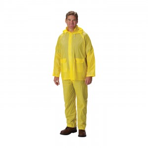 Rainsuit .10mm Single Ply PVC, Ylw, Self Collar, Elastic Pant