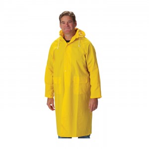 Raincoat 48in. .35mm PVC/Poly, Hood, Corduroy Collar, Ylw