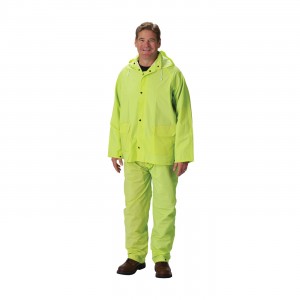 Rainsuit 3pc. .35mm PVC/Polyester, Hood, Corduroy Collar, Hi Vis LY