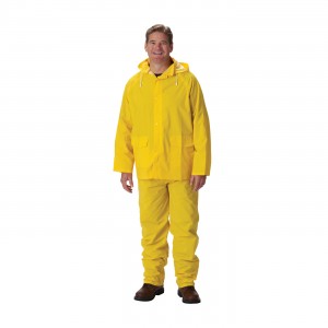 Rainsuit 3pc. .35mm PVC/Polyester, FR Treated, Hood, Self Collar, Ylw Size Medium