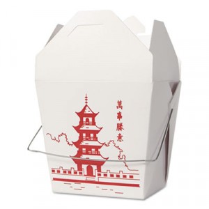 Microwavable Food Box, Paperboard, White, 64 oz, With Handle