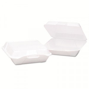 Hinged-Lid Foam Carryout Containers, 9.19x6 1/2x3, White, Vented