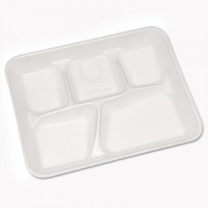 Foam Food Trays, 5-Comp, 10 1/4x8 1/4, White