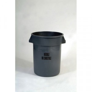 Brute Refuse Container W/Imprint, Round, Plastic, 32 gal, Gray