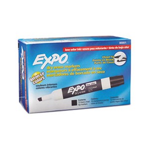 Dry Erase Marker Low Odor Broad Chisel Tip Black 12/BX